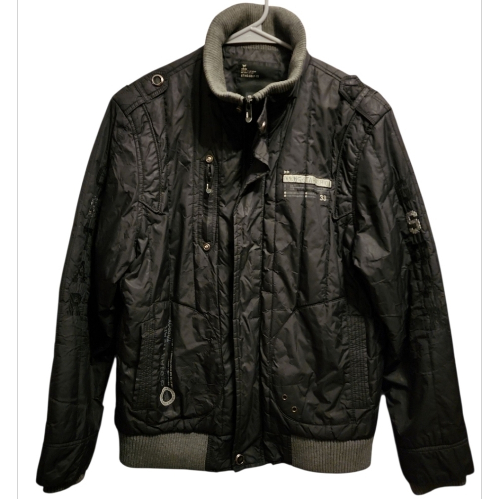 G-Star Raw Puffer Jacket Mens Large Black Gray Grunge Punk 2000s Y2K 90s Retro